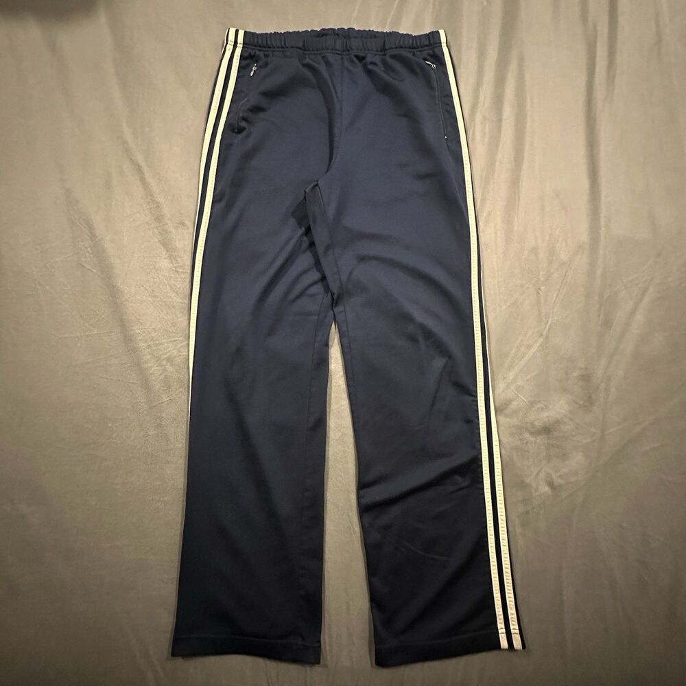 Vintage Adidas Track Pants Mens L Striped Sweatpants Zip Y2K 00s 04 Navy Blue